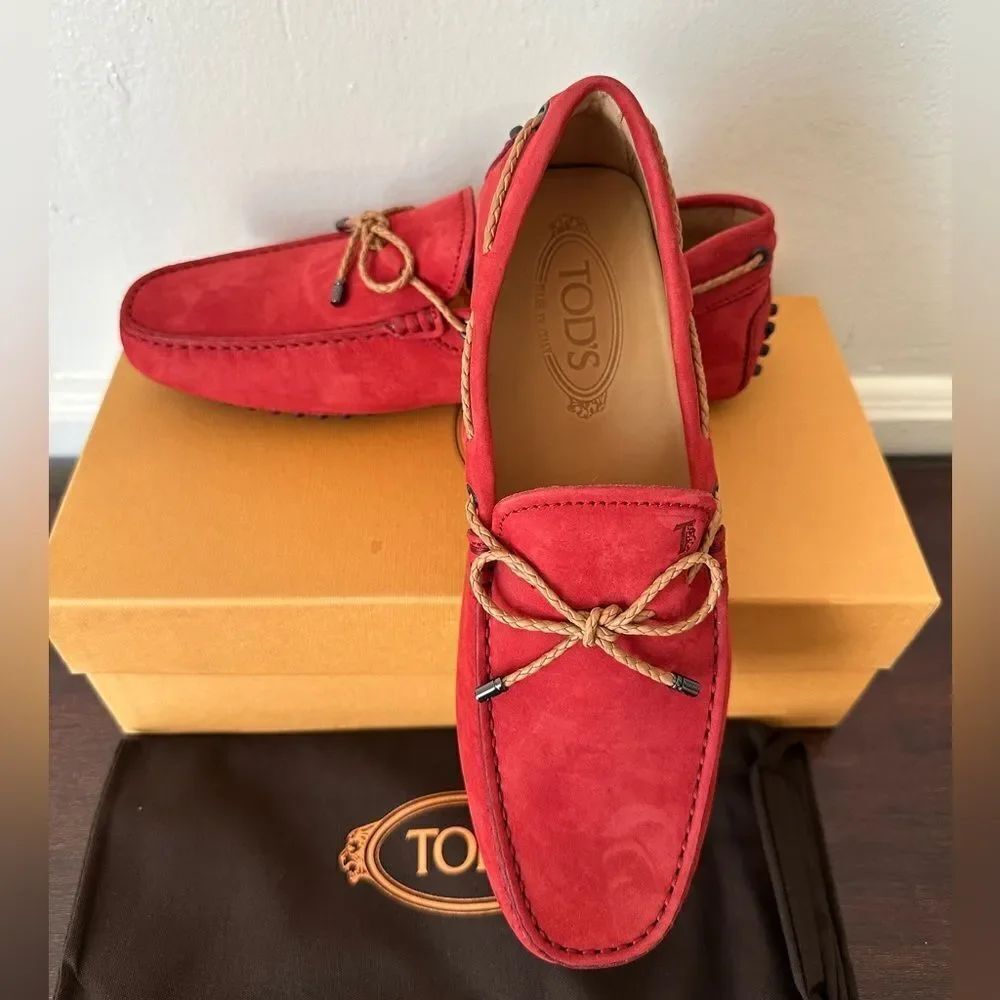 TOD'S Men's Laccetto Red slip-on suede driving Loafers size US6, EU 38 1/5